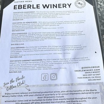 Eberle Winery - Tasting flight - Wineries Near Me - Paso Robles, California