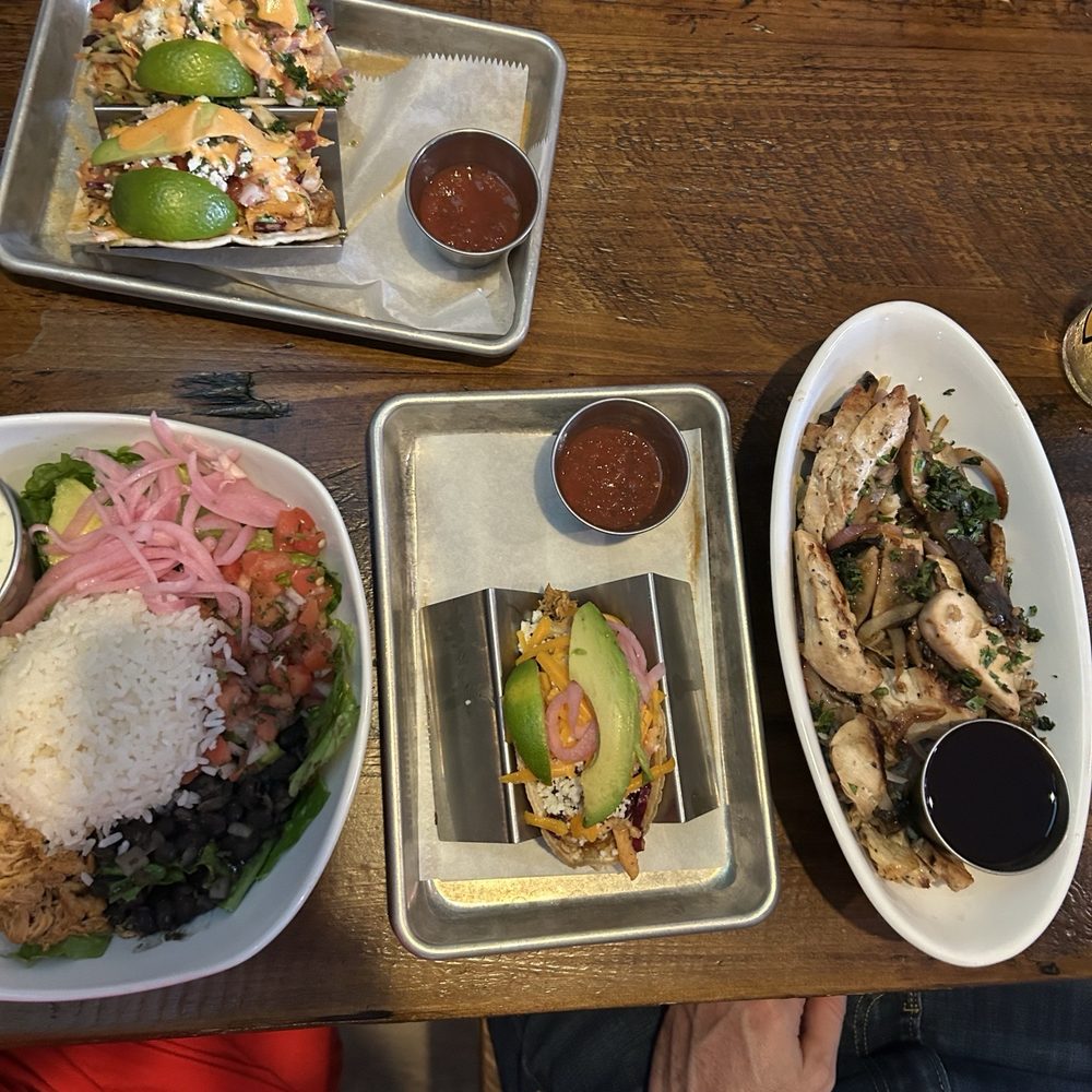 Fish tacos, protein bowl and a bowl.