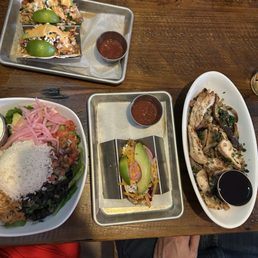 Fish tacos, protein bowl and a bowl.
