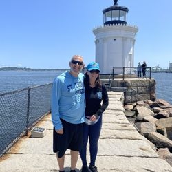 Lighthouse Bikes - Us in front of the Bug Light lighthouse.