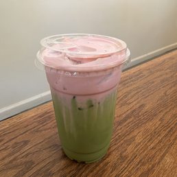 Matcha latte with strawberry foam Matcha latte with strawberry foam