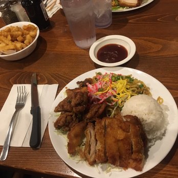 Tanaka Saimin - Combo of crispy shoyu chicken and chicken katsu with rice and fried saimin - Japanese Near Me - Honolulu, Hawaii Tanaka Saimin - Combo of crispy shoyu chicken and chicken katsu with rice and fried saimin - Japanese Near Me - Honolulu, Hawaii