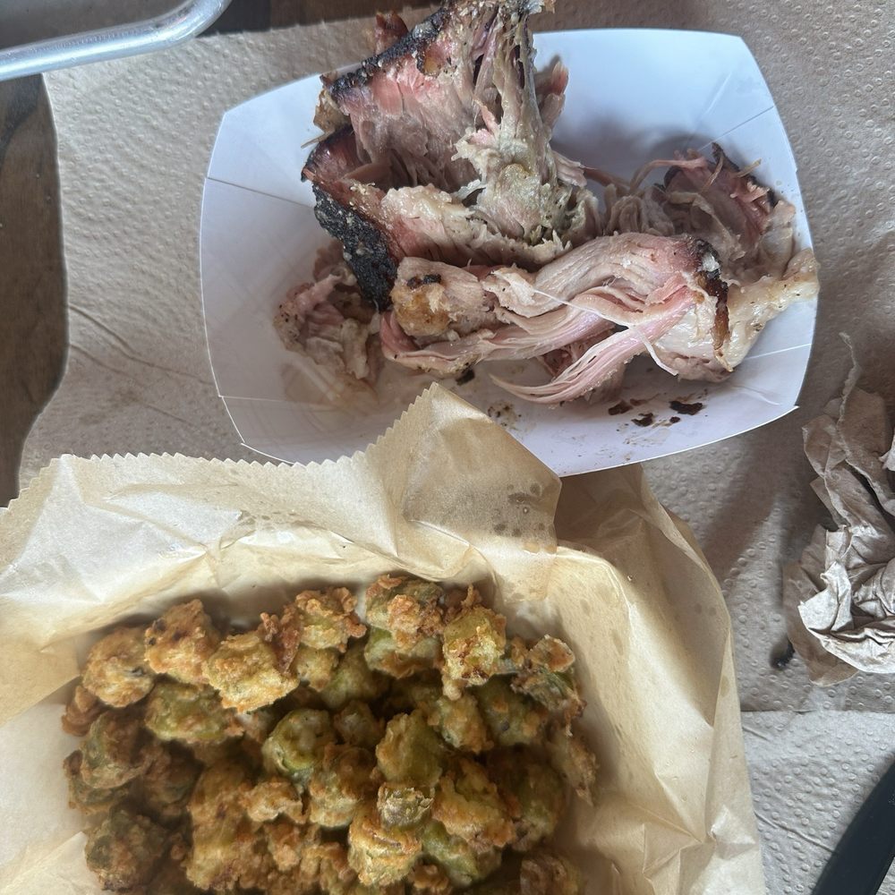 City Barbeque - Pulled pork with a side of fried okra. - Barbeque Near Me - Greenville, South Carolina City Barbeque - Pulled pork with a side of fried okra. - Barbeque Near Me - Greenville, South Carolina