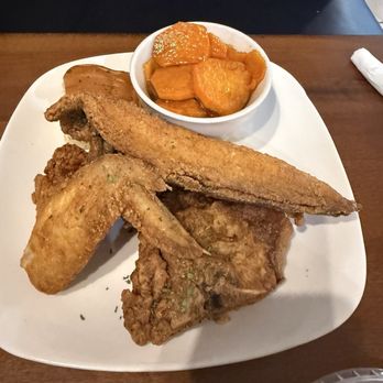 Glonda’s Homestyle - Glonda special with 1 piece of fish, 1 pork chop and 1 wing and 2 sides - Soul Food Near Me - Greensboro, North Carolina Glonda’s Homestyle - Glonda special with 1 piece of fish, 1 pork chop and 1 wing and 2 sides - Soul Food Near Me - Greensboro, North Carolina