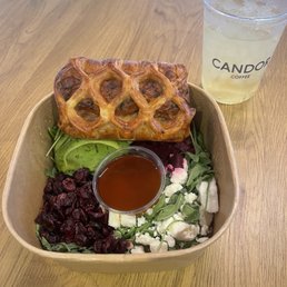Arugula salad, croissant and iced green tea. Arugula salad, croissant and iced green tea.