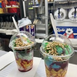 Royal Falooda: Pistachio on left and bubble gum on right. You can ask for more than one flavor if you would like!