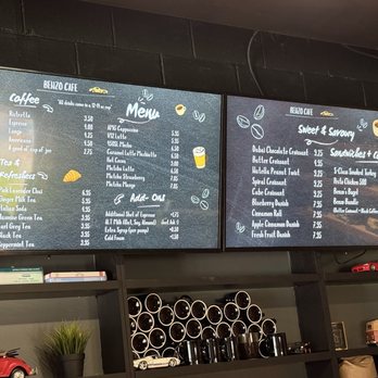 Benzo Cafe - Menu on the wall behind the bar - Themed Cafes Near Me - Burnaby, British Columbia