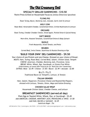 Menu photo 1 The Old Creamery Cummington, MA Menu photo 1 The Old Creamery Cummington, MA