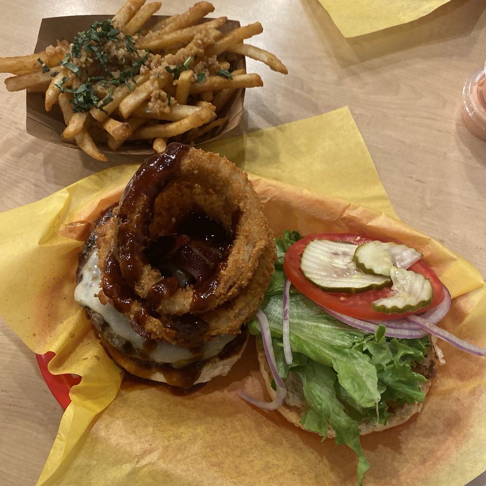 Desperado burger and garlic fries Desperado burger and garlic fries