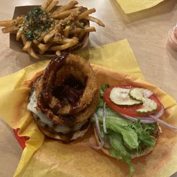 Desperado burger and garlic fries Desperado burger and garlic fries