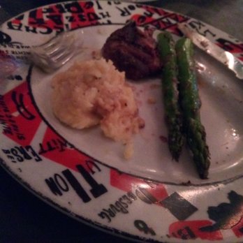 Dada - The butcher block chef's choice of the day was filet mignon, mashed potatoes and asparagus with foie gras compound butter. - New American Near Me - Delray Beach, Florida