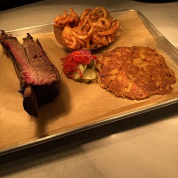 Stateline Road Smokehouse - dino bone with fries and hot water cornbread - Barbeque Near Me - Napa, California Stateline Road Smokehouse - dino bone with fries and hot water cornbread - Barbeque Near Me - Napa, California