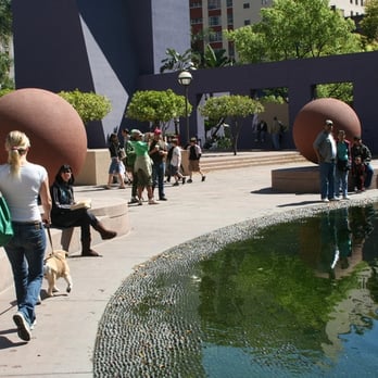 Pershing Square - Water pool/pond. We just sat on one of those big stones! Bridgey even climbed up. - Parks Near Me - Los Angeles, California