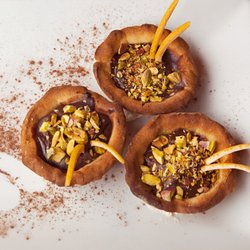 Magus & the Fool - Art Café - Homemade sweet shortcrust with orange scented chocolate mousse and crumbled pistachios! Highly addictive!