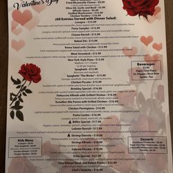 Roma's Italian Restaurant - Valentines Day Menu