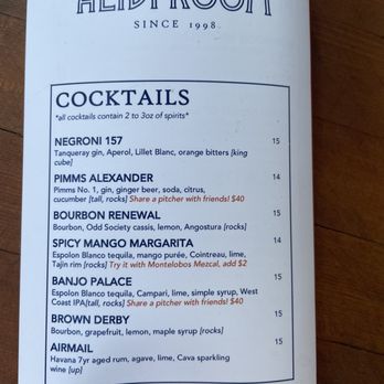 Alibi Room - Cocktail menu - Pubs Near Me - Vancouver, British Columbia