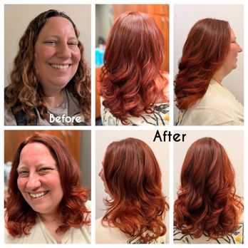 Vivian Hair Design Studio - Color correction magic Multiple tones transformed into a bold vibrant red-violet, finished with a precision cut and smooth, bouncy blowout. - Hair Stylists Near Me - Cupertino, California Vivian Hair Design Studio - Color correction magic Multiple tones transformed into a bold vibrant red-violet, finished with a precision cut and smooth, bouncy blowout. - Hair Stylists Near Me - Cupertino, California