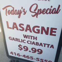 a sign for today's special lasagne