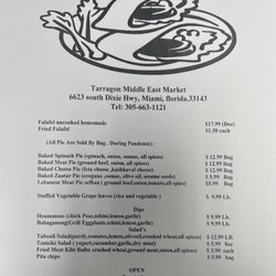 Tarragon Middle East Market - Menu
