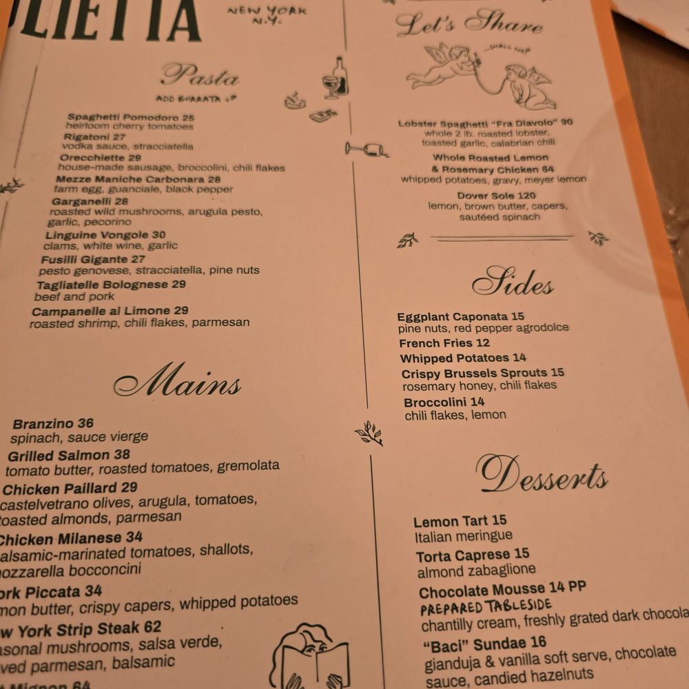 Giulietta - menu - Italian Near Me - New York, New York Giulietta - menu - Italian Near Me - New York, New York