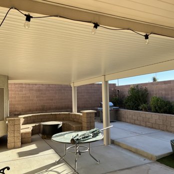 JMAR  Construction - This is our fire fit and bench we installed a few years ago. Now covered by our naw patio cover. - Patio Coverings Near Me