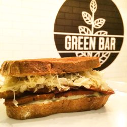 Green Bar - Reuben sandwich, daily special. Yummy seitan pastrami on rye with sauerkraut