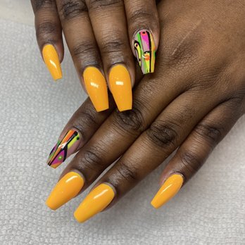 Inspire Nail Bar - Gel x - medium coffin with design - Nail Salons Near Me - Hyattsville, Maryland