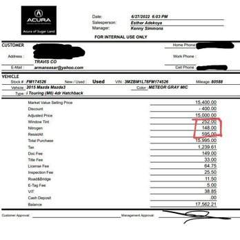 Group 1 Acura - Fees they will try to hide before they run your credit - Auto Repair Near Me - Sugar Land, Texas