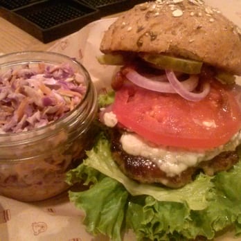 Bareburger - Short North - Boar burger with L, T, O, pickle and blue cheese and curry ketchup - Burgers Near Me - Columbus, Ohio Bareburger - Short North - Boar burger with L, T, O, pickle and blue cheese and curry ketchup - Burgers Near Me - Columbus, Ohio