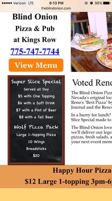 Menu photo 6 The Blind Onion Pizza & Pub Reno, NV