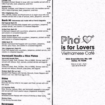 Pho Is For Lovers - Menu front and back - Vietnamese Near Me - Dallas, Texas Pho Is For Lovers - Menu front and back - Vietnamese Near Me - Dallas, Texas