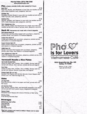 Menu photo 2 Pho Is For Lovers Dallas, TX