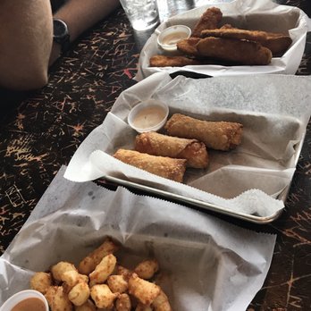 AJ Bombers - Curds, buffalo chicken egg roll, frickles. Liked the frickles best - Burgers Near Me - Milwaukee, Wisconsin AJ Bombers - Curds, buffalo chicken egg roll, frickles. Liked the frickles best - Burgers Near Me - Milwaukee, Wisconsin