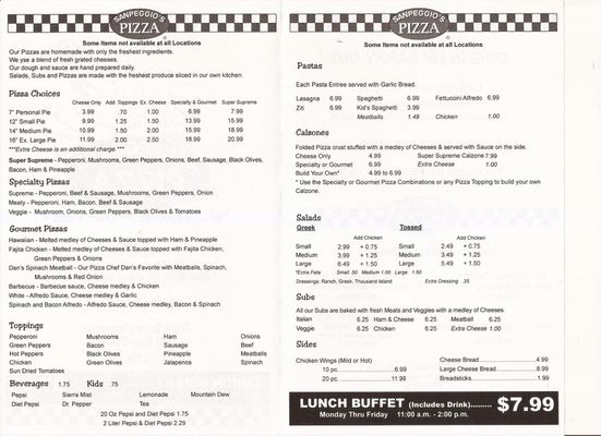 Menu photo 2 Sanpeggio's Pizza Trussville, AL Menu photo 2 Sanpeggio's Pizza Trussville, AL