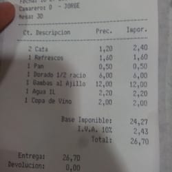 Morgado - Cuenta - Precio de algunos de los productos.