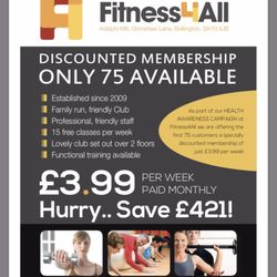 Fitness4all - Discounted Membership offer  £3.99 per week paid monthly  Only 75 available