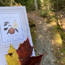 Bartlett Maine Estate Winery - The path to the entrance and a sweet fall leaf found by my 5 year old.