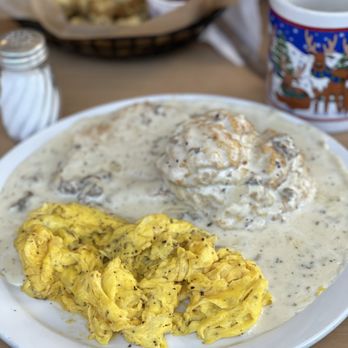 The Root Cafe - Biscuits and Gravy with scrambled eggs - Cafes Near Me - Little Rock, Arkansas