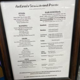Menu (services & prices)