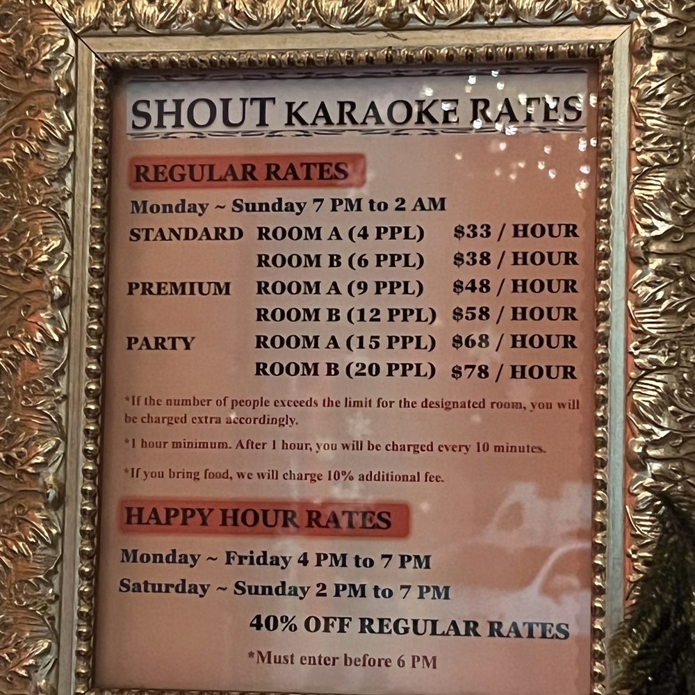 Shout Karaoke - menu price - Karaoke Near Me - Tustin, California Shout Karaoke - menu price - Karaoke Near Me - Tustin, California