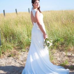 Blue-Eyed Boutique - Kept the open back while making it more comfortable. Used grandmother's and mom's lace to hide a seam AND as a bridal sash.