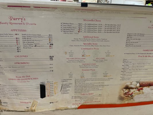 Menu photo 1 Parry's Pizzaria & Restaurant American Canyon, CA Menu photo 1 Parry's Pizzaria & Restaurant American Canyon, CA