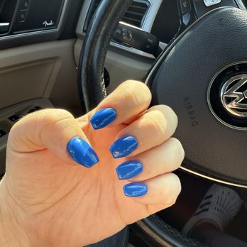 Magic True Nails - Dodger Blue short coffin polygel nails by Lam - Nail Salons Near Me - Inglewood, California