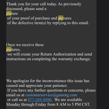 GSM Outdoors - Email stating they'd replace but clearly doesn't mean they actually will. - Outdoor Gear Near Me - Irving, Texas