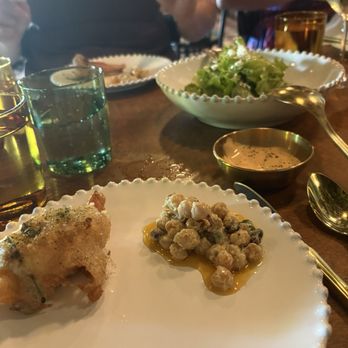 Lutie’s - Shrimp tempura, chick peas, and salad - Modern European Near Me - Austin, Texas