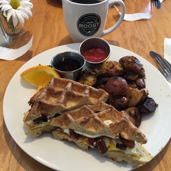 Iron Roost - Bacon egg and cheese on a waffle - a perfect vacation breakfast. - Breakfast & Brunch Near Me - Ballston Spa, New York Iron Roost - Bacon egg and cheese on a waffle - a perfect vacation breakfast. - Breakfast & Brunch Near Me - Ballston Spa, New York