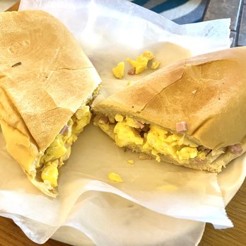 Esmeralda Cuban Bakery - My huge Cuban egg, ham and grilled onion sandwich - Bakeries Near Me - Lehigh Acres, Florida Esmeralda Cuban Bakery - My huge Cuban egg, ham and grilled onion sandwich - Bakeries Near Me - Lehigh Acres, Florida