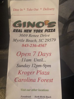 Menu photo 6 Ginos Real New york Pizza Myrtle Beach, SC Menu photo 6 Ginos Real New york Pizza Myrtle Beach, SC