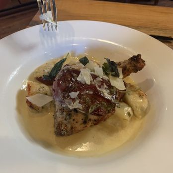 Hannah's Off The Square - Chicken saltibocca, roasted butternut squash, sage gnocchi and butter cream - New American Near Me - Denton, Texas Hannah's Off The Square - Chicken saltibocca, roasted butternut squash, sage gnocchi and butter cream - New American Near Me - Denton, Texas