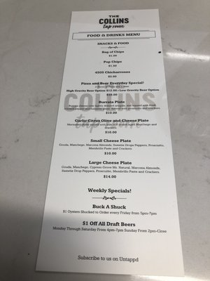 Menu photo 3 Collins Taproom Fort Collins, CO